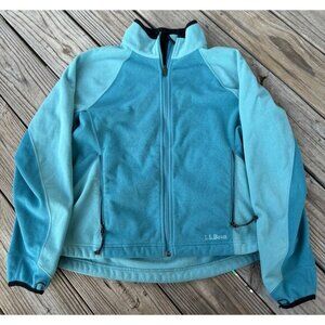 LLBean Fleece Jacket Blue Teal Colorblock Zip Up Jacket Women's‎ Size M |E1